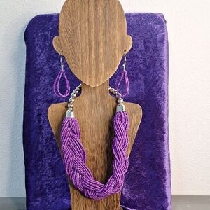 Elegant Purple Beaded Necklace and Earring Set